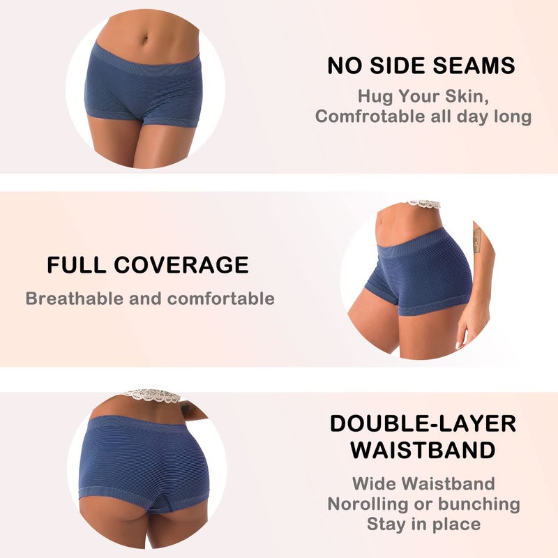 DEEP TOUCH Womenâ€™s Boyshort Underwear Seamless Panties Stretch Boxer Panty Breathable No Show Boxer Briefs 5 Pack - Image 4